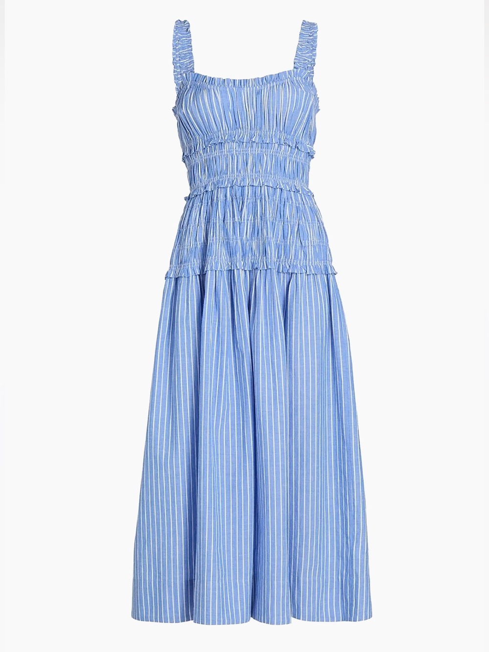 NWT Doen Marianne shirred striped cotton-poplin midi dress Deauville stripe XS